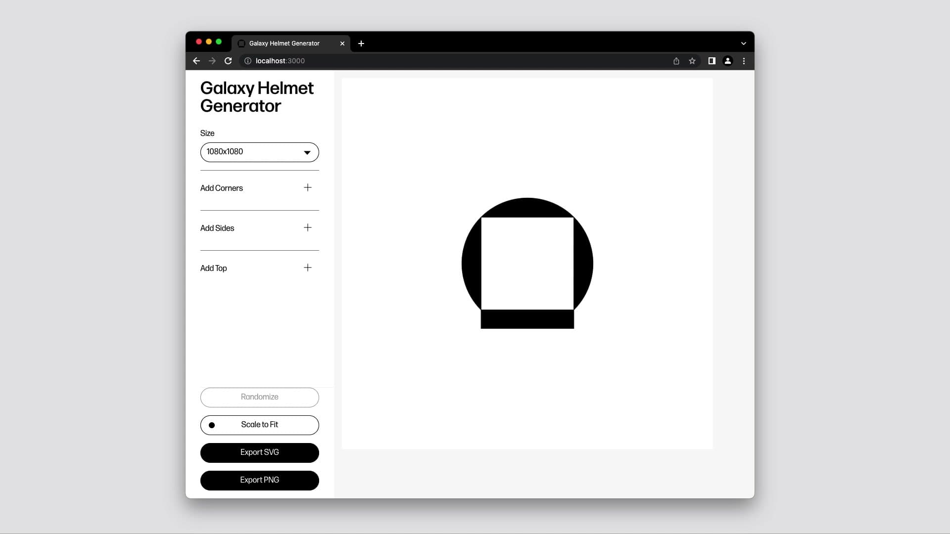 Screenshot of helmet generator